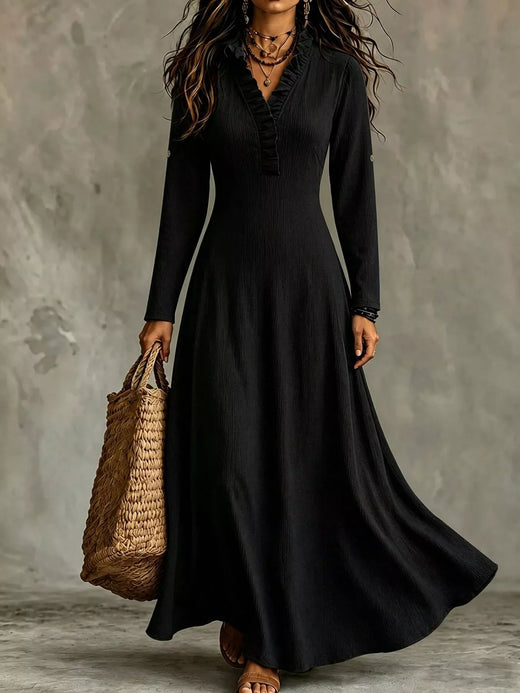 Full Size V-Neck Maxi Dress with Roll-Up Sleeves Plus Size - alternate view 4