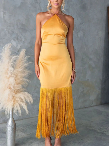 Fringe Halter Neck Sleeveless Dress - alternate view 5