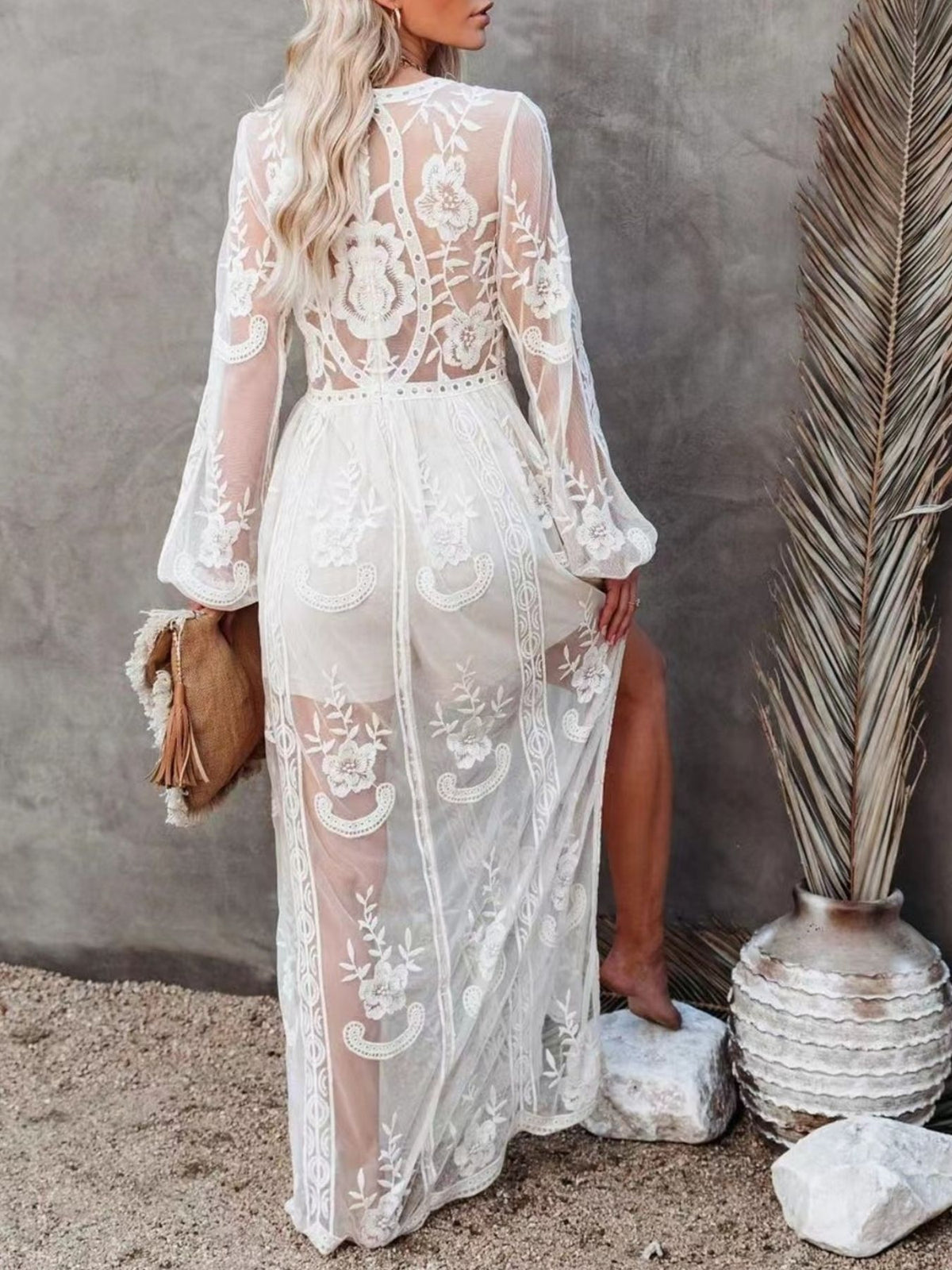 Floral Lace Slit Maxi Dress - alternate view 8