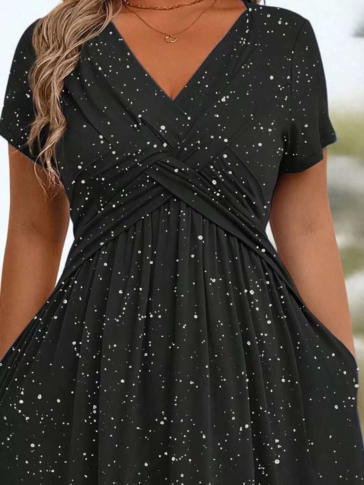Full Size Twisted Front Short Sleeve Midi Dress with Pockets Plus Size - alternate view 3