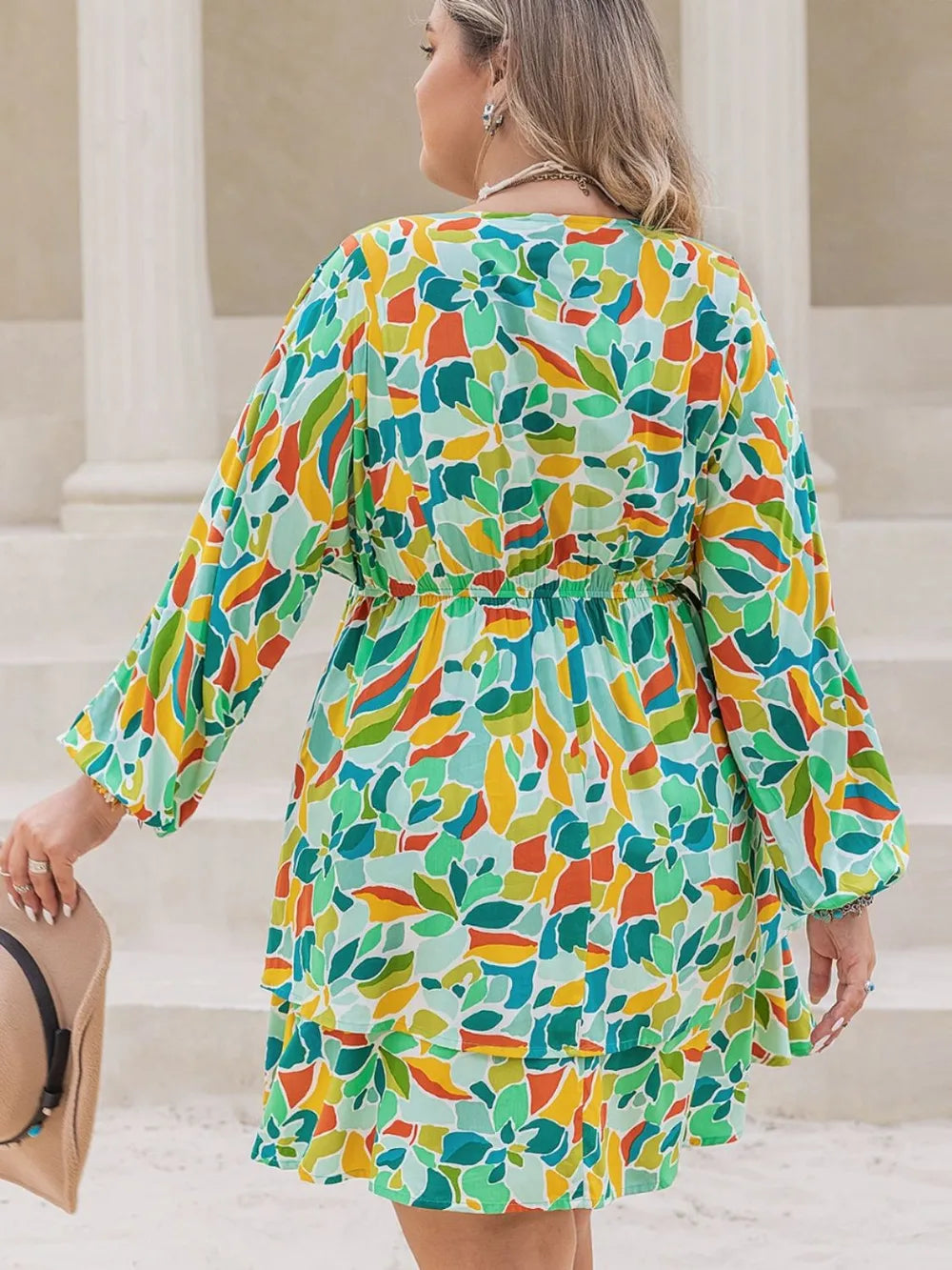 Printed Surplice Long Sleeve Mini Dress - alternate view 2