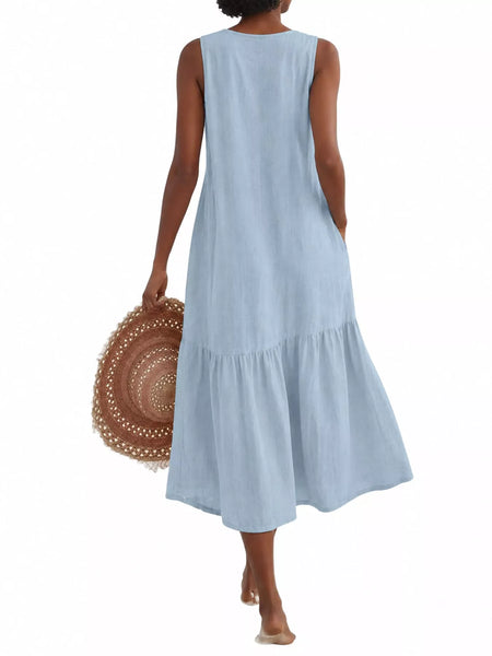 Full Size V-Neck Button Front Sleeveless Midi Dress Plus Size - alternate view 13