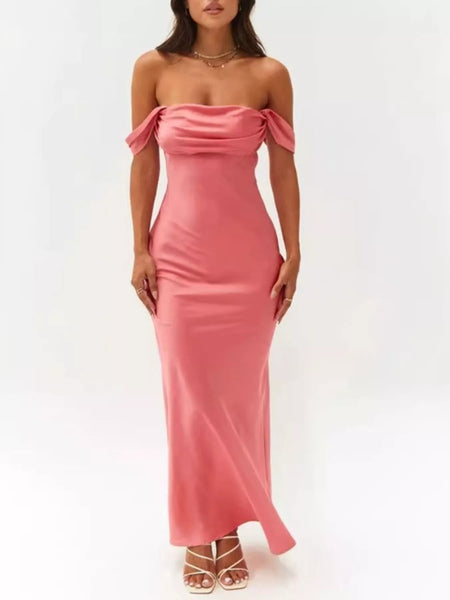 Off-Shoulder Satin Maxi Dress - alternate view 3