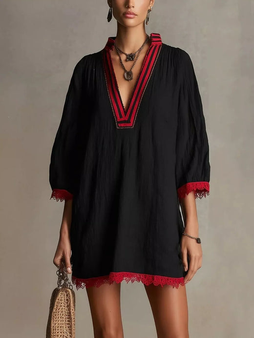 Lace Trim Notched Mini Dress - alternate view 5