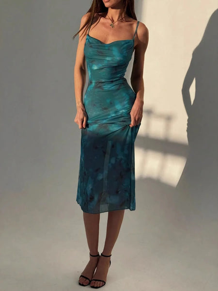 Ruched Spaghetti Strap Midi Dress - alternate view 2