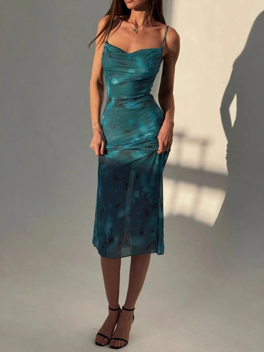 Ruched Spaghetti Strap Midi Dress - alternate view 2