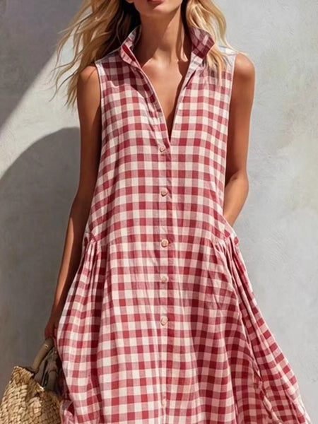 Full Size Sleeveless Gingham Button-Down Midi Dress Plus Size - alternate view 4