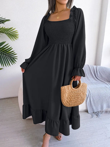 Smocked Square Neck Flounce Sleeve Dress - alternate view 22