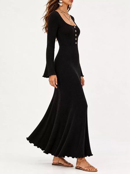 Button-Front Ribbed Knit Maxi Dress - alternate view 8