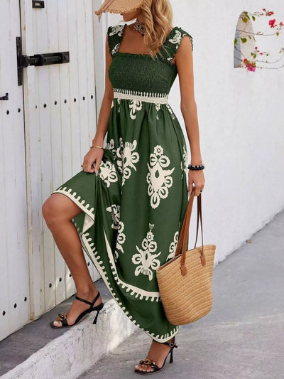 Smocked Printed Square Neck Maxi Dress - alternate view 23
