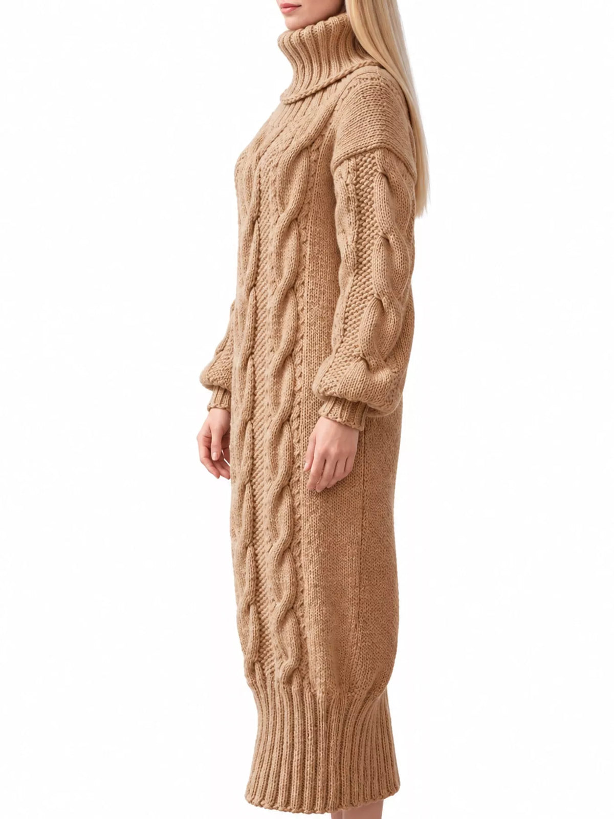 Full Size Oversized Chunky Cable Knit Turtleneck Sweater Dress Plus Size - alternate view 2