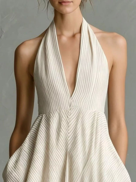 Striped Halter Neck Maxi Dress with Pockets - alternate view 8