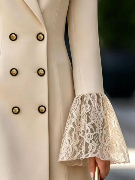 Double-Breasted Blazer Dress with Lace Flare Cuffs - alternate view 3