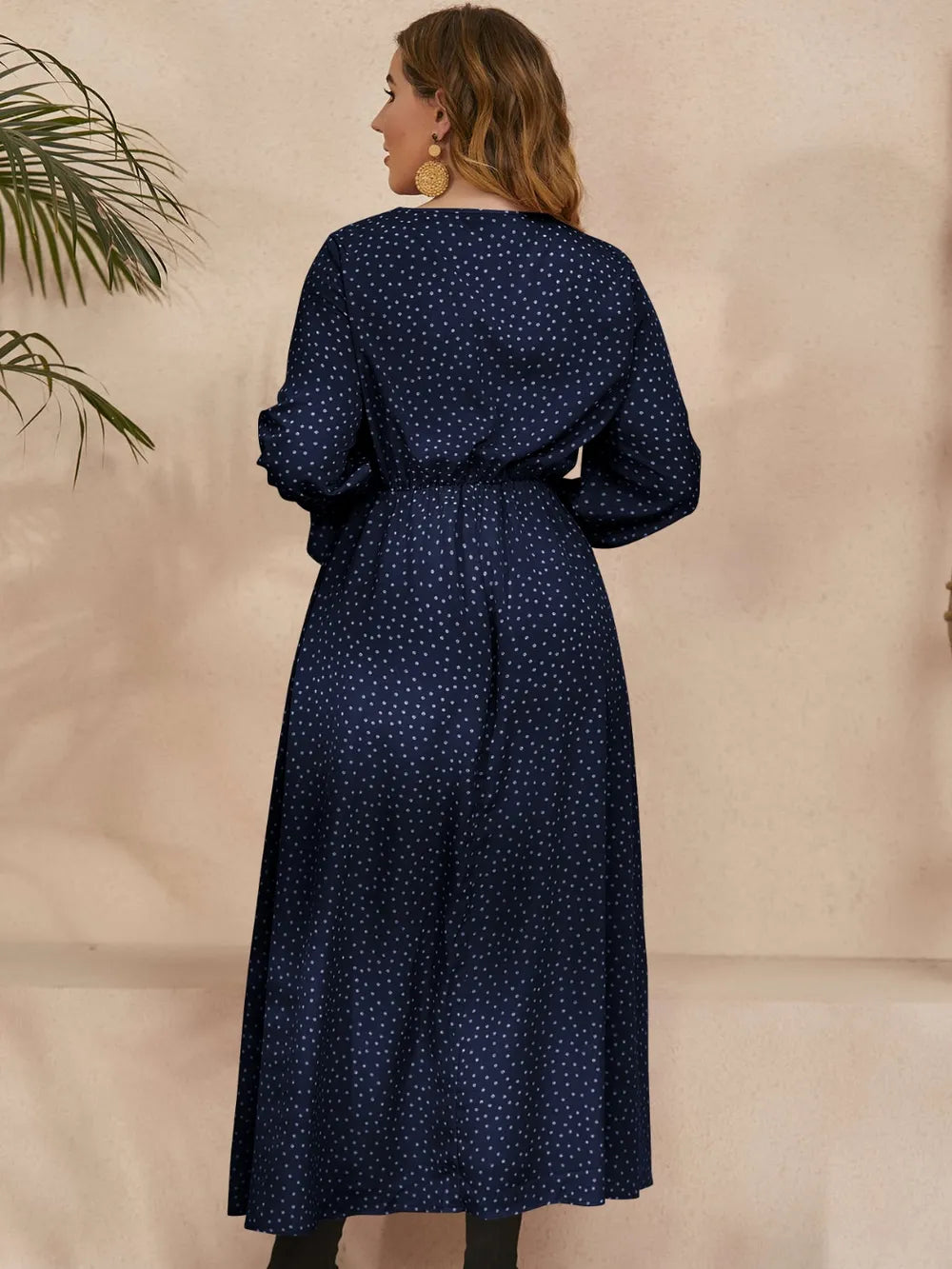 Ruffled Polka Dot Long Sleeve Midi Dress - alternate view 2