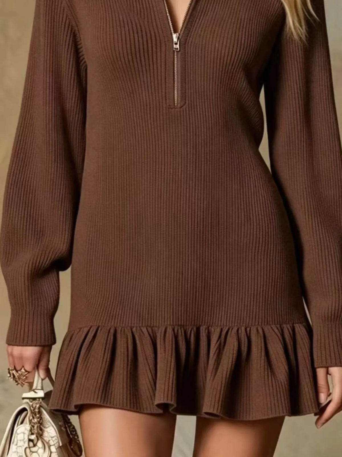 Ruffle Hem Half Zip Dress - alternate view 8