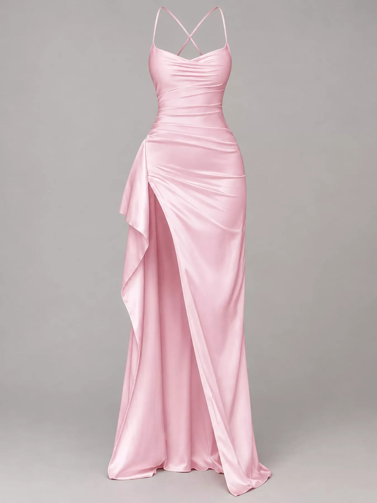 Satin Ruched High-Slit Maxi Dress - alternate view 11
