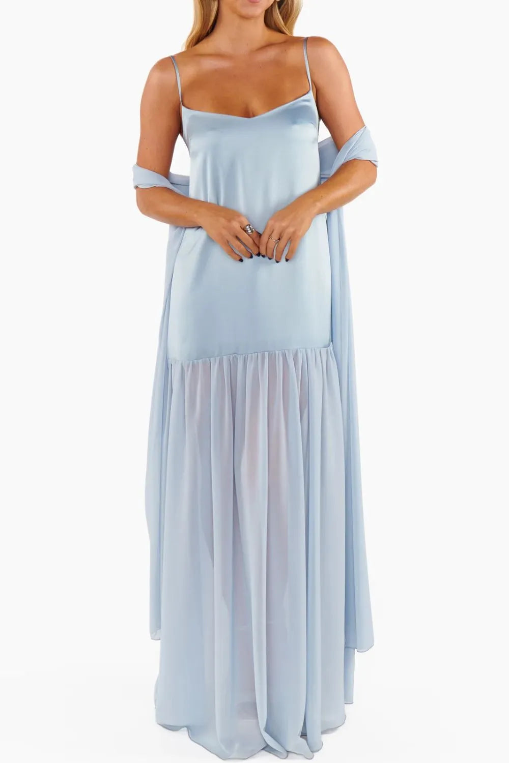 Adjustable Strap Maxi Cami Dress with Scarf - alternate view 7