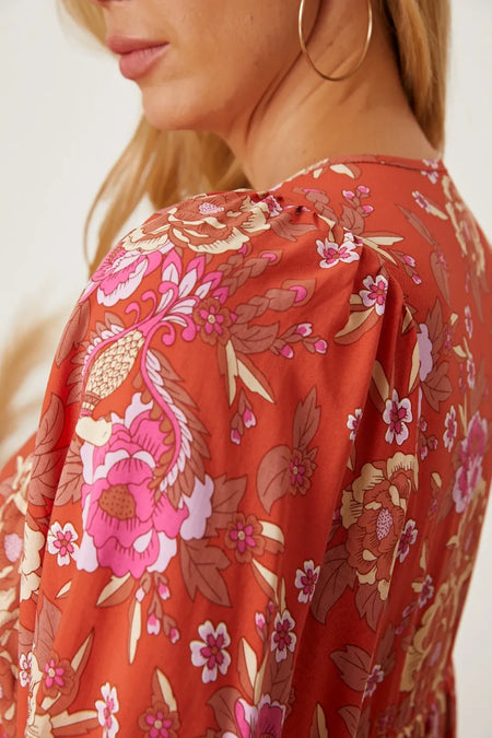 Floral Tie Neck Half Sleeve Dress - alternate view 6