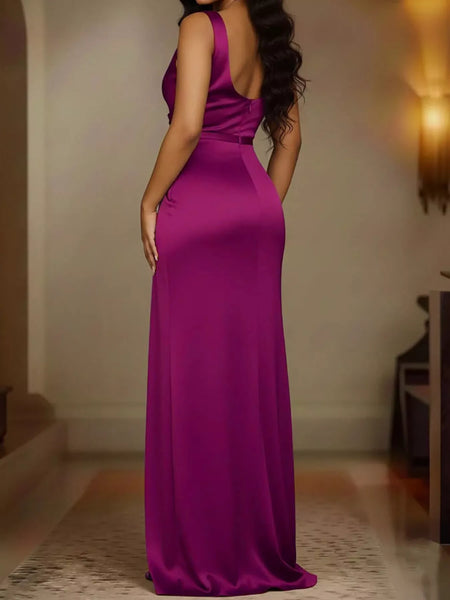Full Size Satin Cowl Neck High Slit Maxi Evening Dress Plus Size - alternate view 18