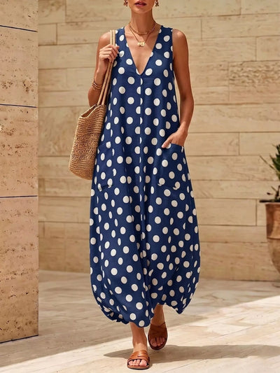 Polka Dot V-Neck Sleeveless Maxi Dress - alternate view 7