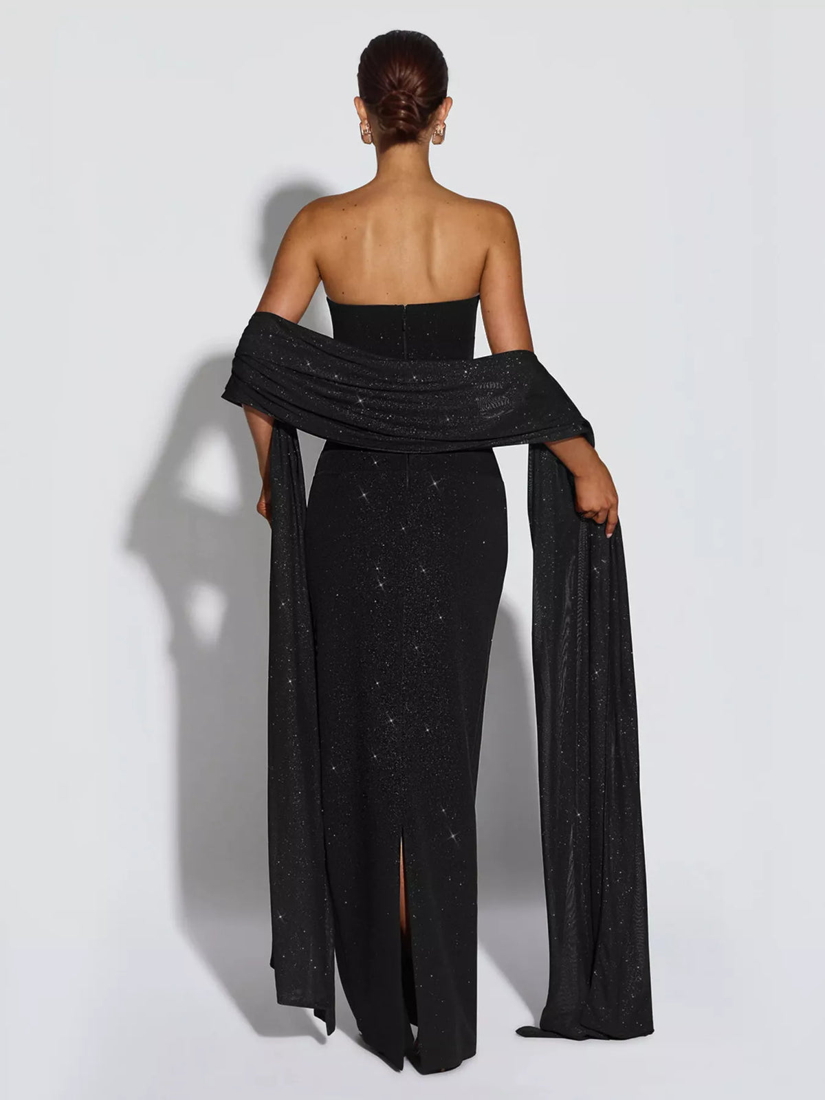 Slit Glitter Tube Maxi Dress with Scarf - alternate view 3