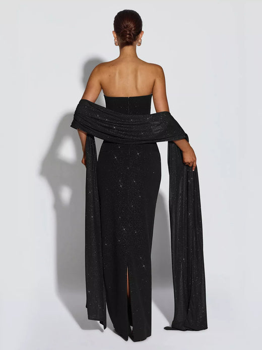 Slit Glitter Tube Maxi Dress with Scarf - alternate view 3