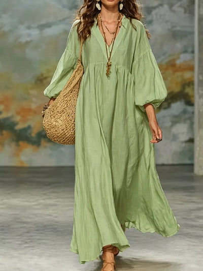 Full Size Notched 3/4 Sleeve Maxi Dress Plus Size - alternate view 6