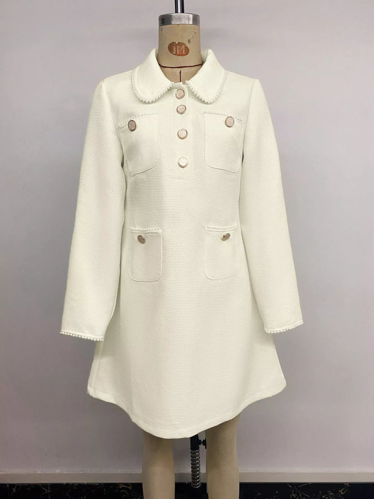 Peter Pan Collar Button-Front Tweed Mini Dress - alternate view 12