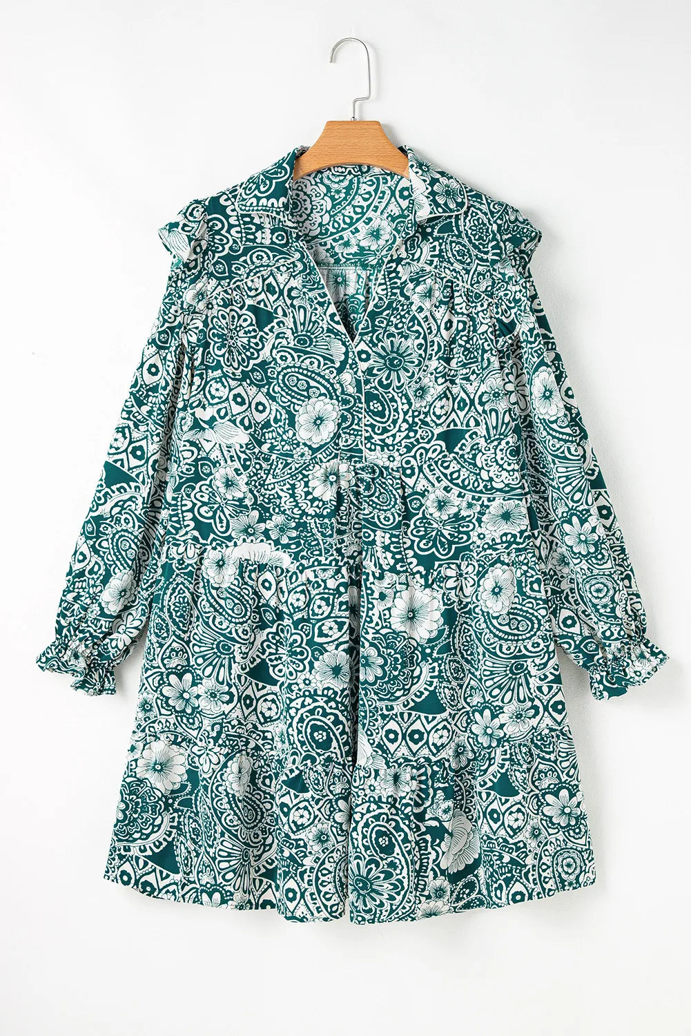 Plus Size Ruffled Printed Flounce Sleeve Dress - alternate view 2