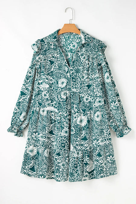 Plus Size Ruffled Printed Flounce Sleeve Dress - alternate view 2