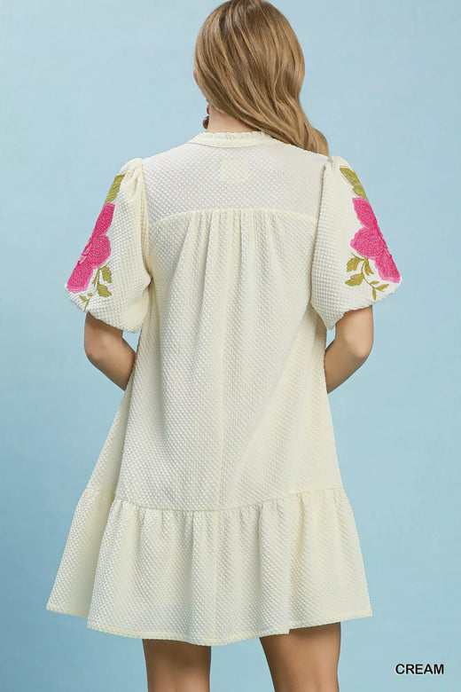 Floral Embroidered Textured Jacquard Dress - alternate view 3