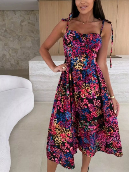 Printed Tie-Strap Midi Dress - alternate view 4