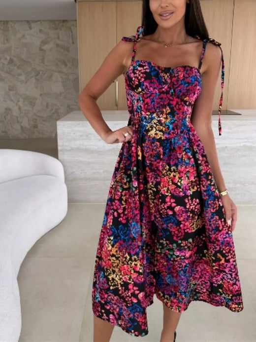 Printed Tie-Strap Midi Dress - alternate view 4