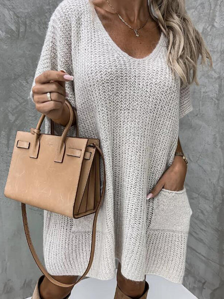 Short Sleeve Sweater Dress with Pockets - alternate view 8