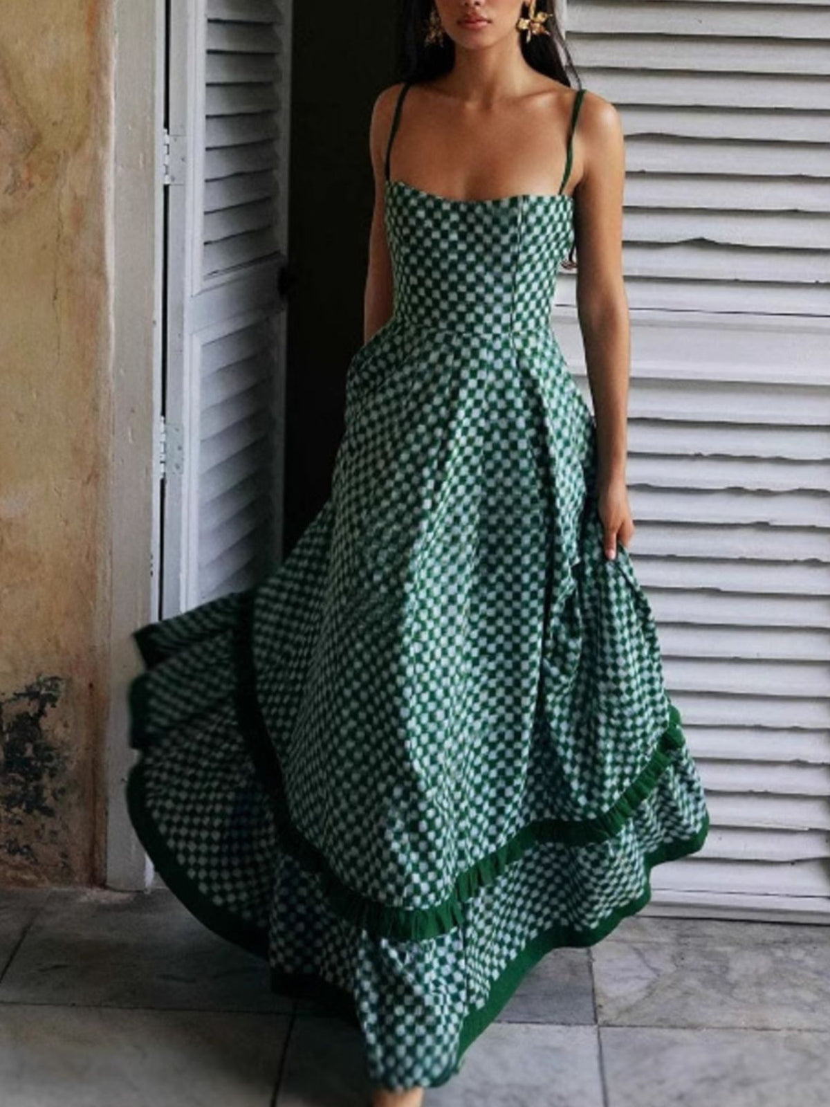 Checkered Spaghetti Strap Maxi Dress - alternate view 3