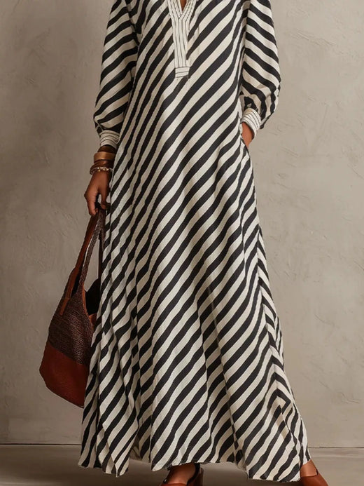 Striped Long Sleeves Maxi Dress - alternate view 3