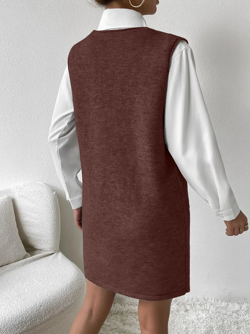 V-Neck Sleeveless Sweater Dress with Pockets - alternate view 9