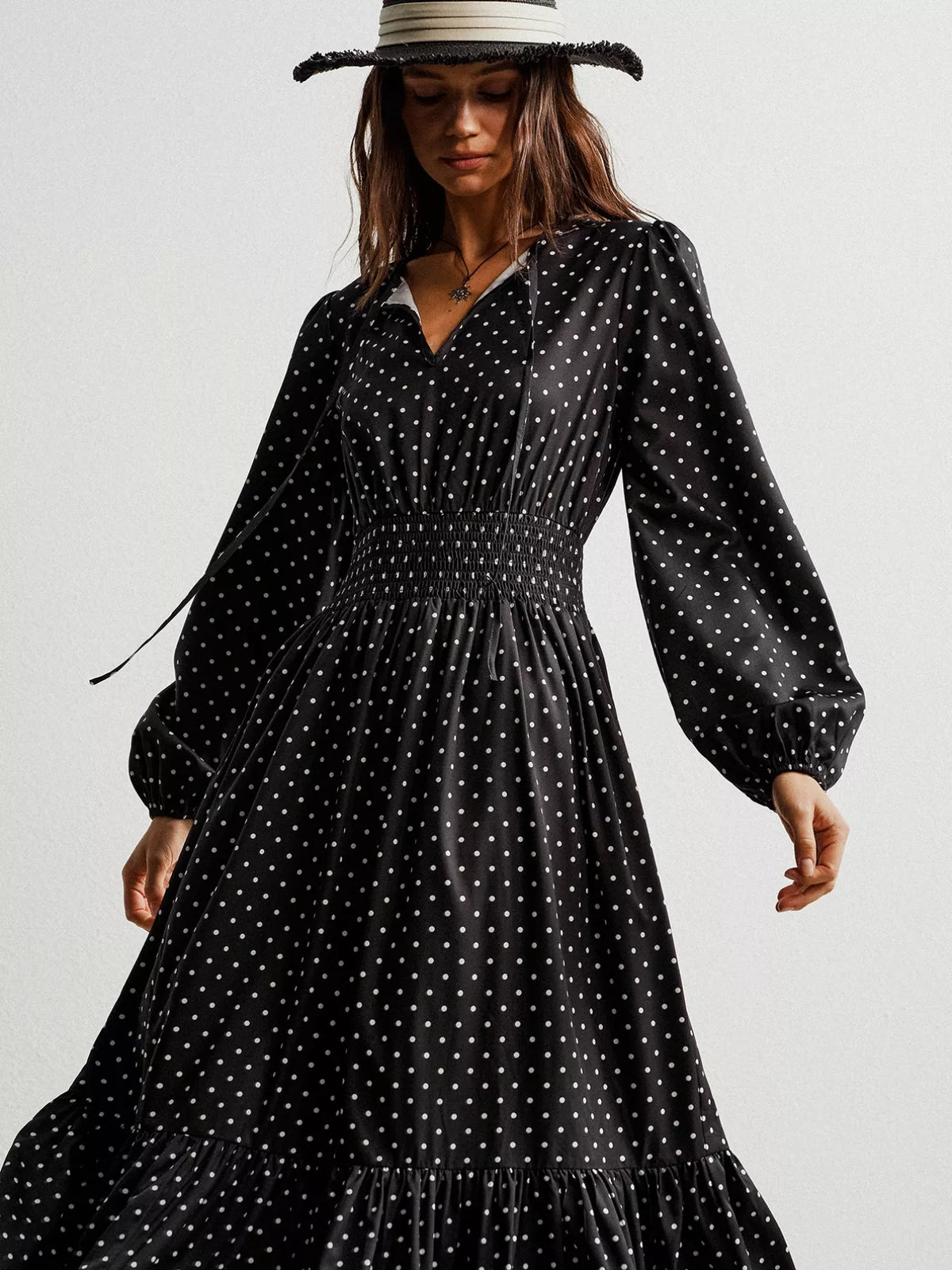 Polka Dot Long Sleeve Maxi Dress - alternate view 5