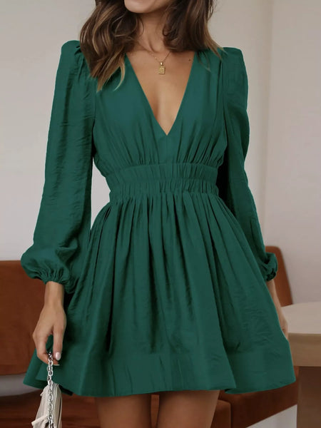 V-Neck Long Sleeve Mini Dress - alternate view 14