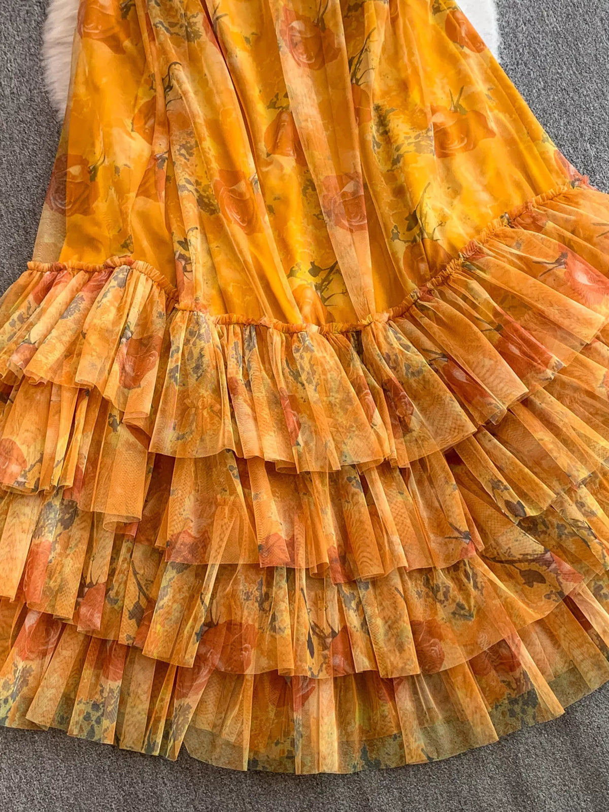 Floral Print Ruffled Layered Mesh Dress - alternate view 8