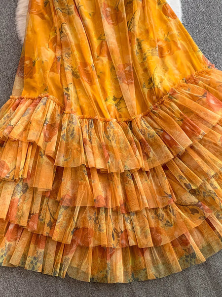 Floral Print Ruffled Layered Mesh Dress - alternate view 8