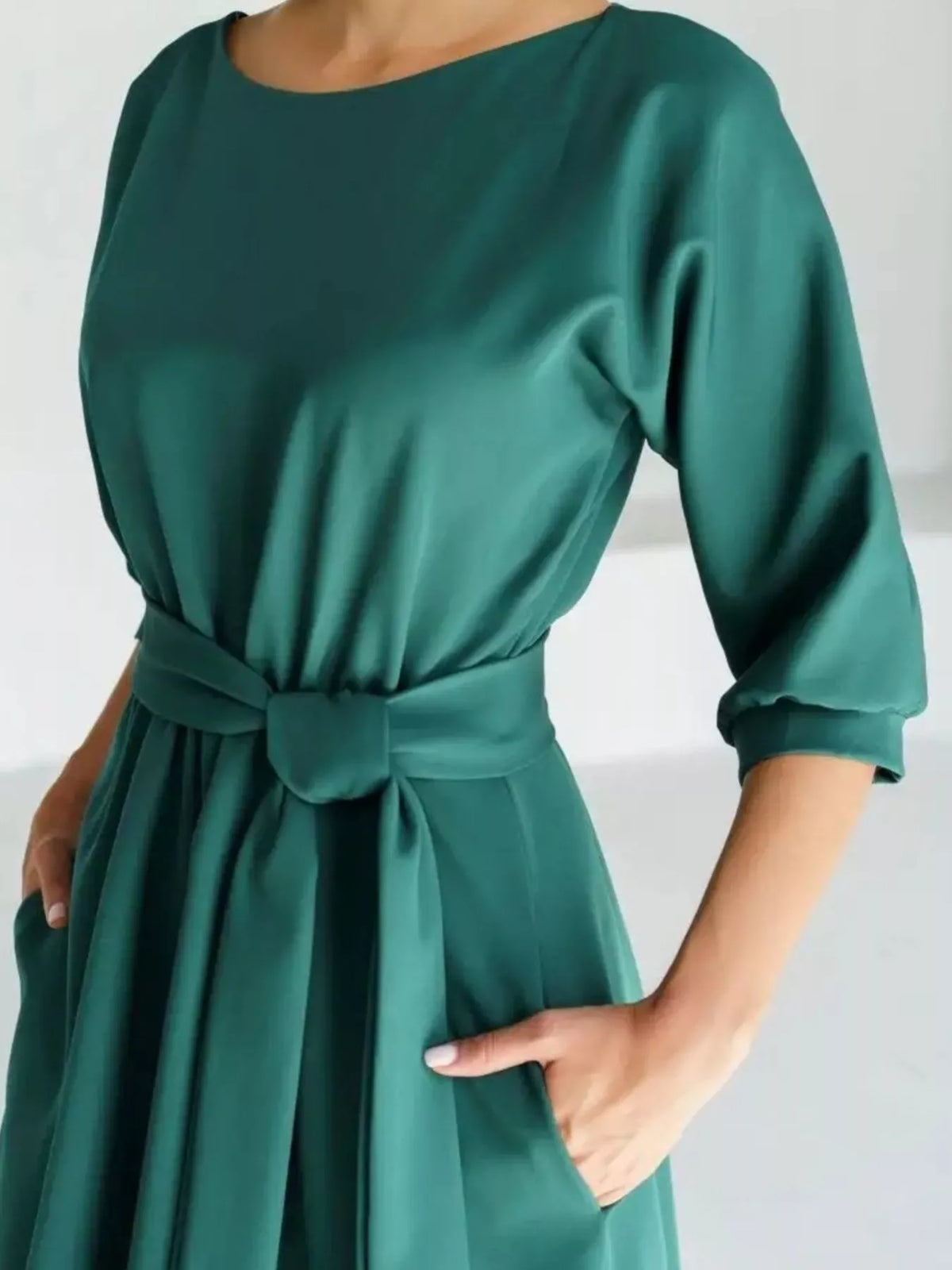 Elegant Belted Waist Midi Dress - alternate view 4