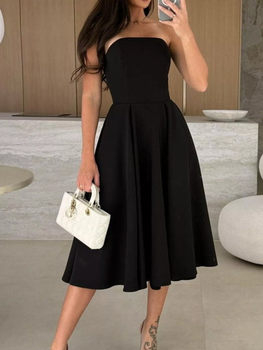 Strapless Ruched A-Line Midi Dress - alternate view 6
