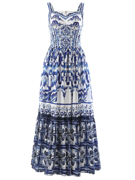 Smocked Printed Wide Strap Dress - alternate view 6
