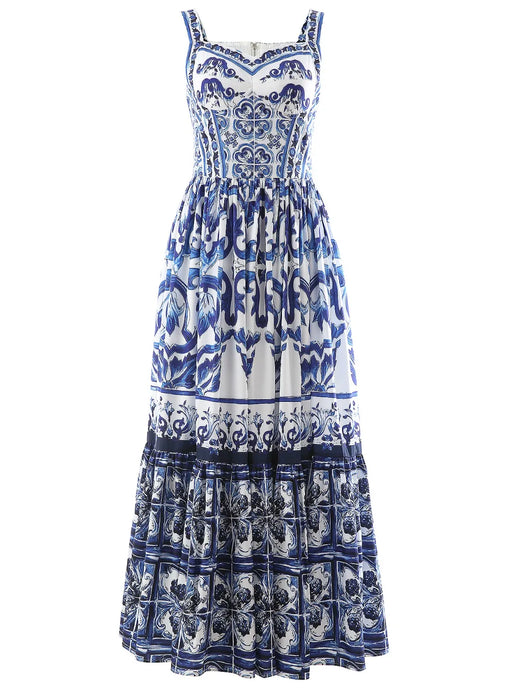 Smocked Printed Wide Strap Dress - alternate view 6