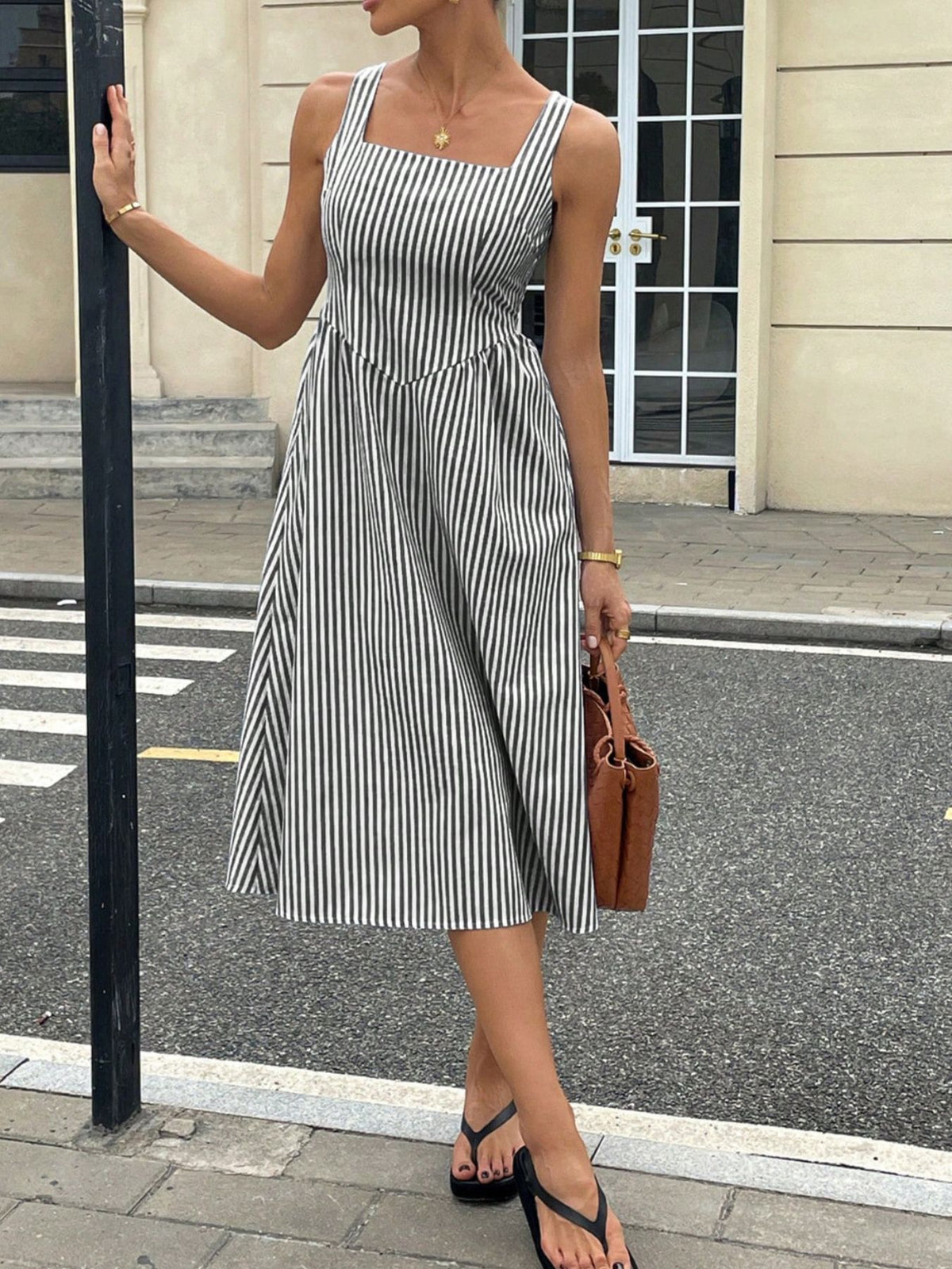 Striped Square Neck Midi Dress - alternate view 7