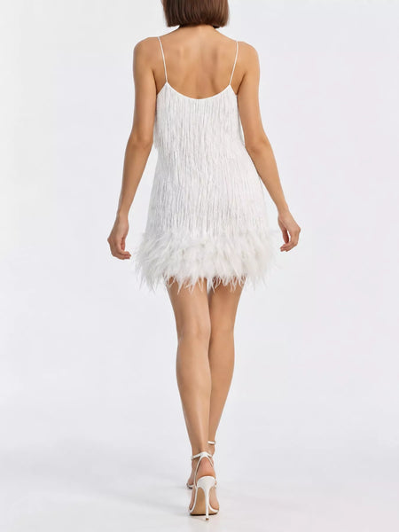 Full Size Feather Fringe Sequin Mini Dress Plus Size - alternate view 6