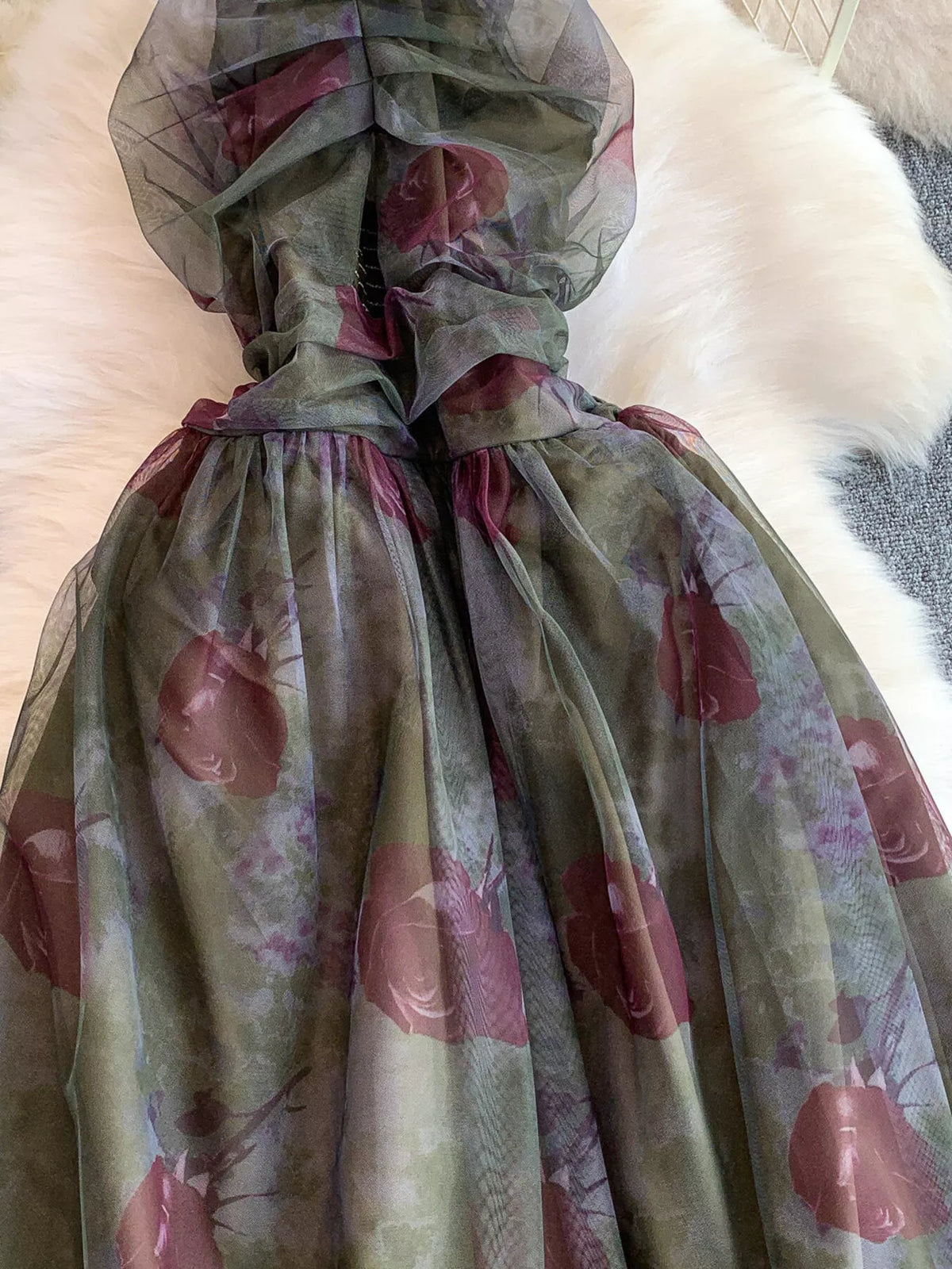 Floral Print Ruffled Layered Mesh Dress - alternate view 11