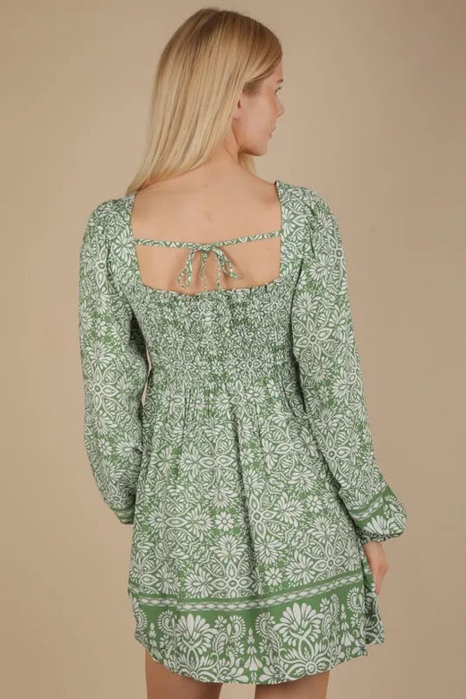 VERY J Printed Smocked Chest Boho Mini Dress - alternate view 4