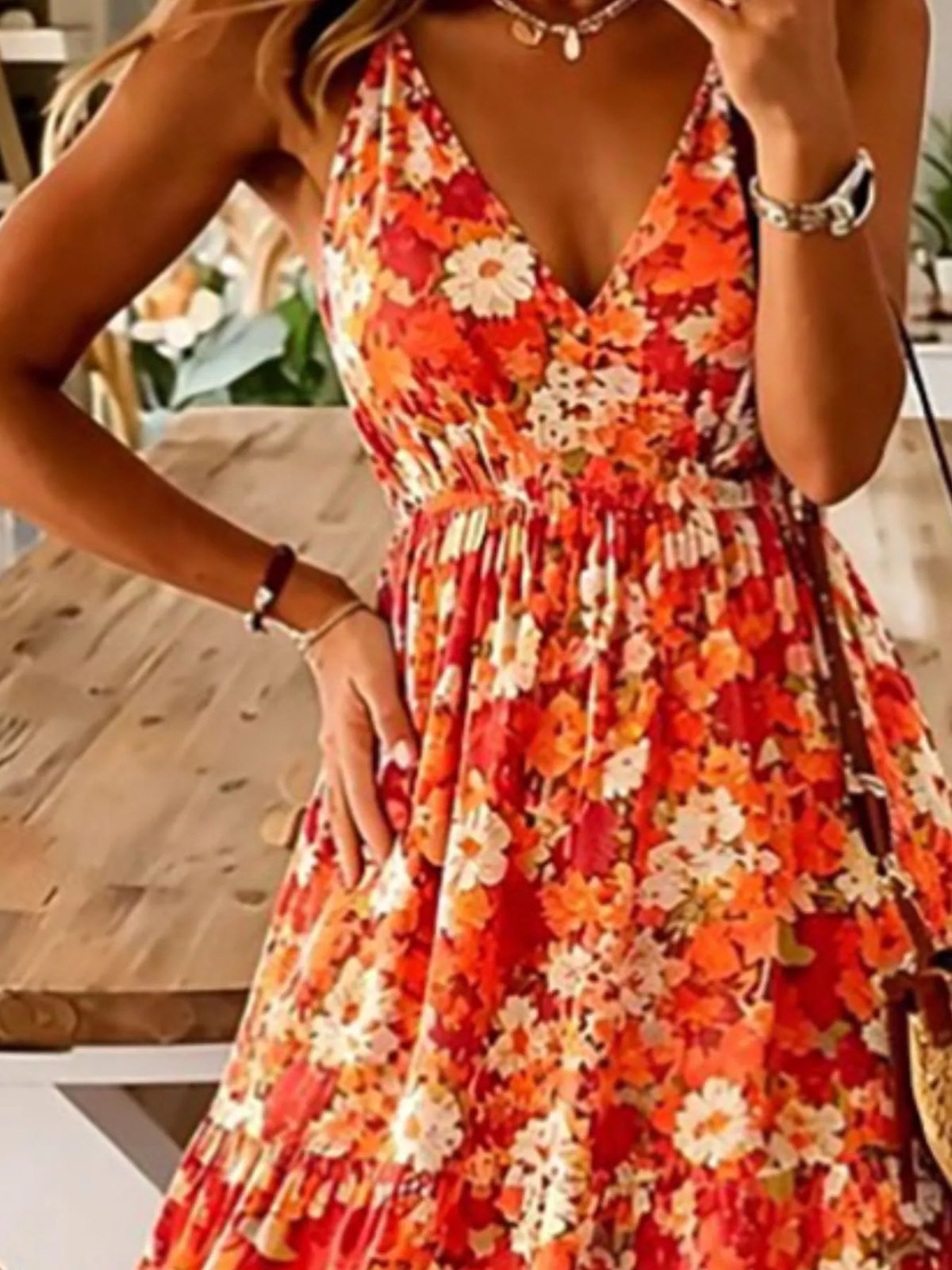 Floral Print Maxi Dress with Spaghetti Straps - alternate view 1